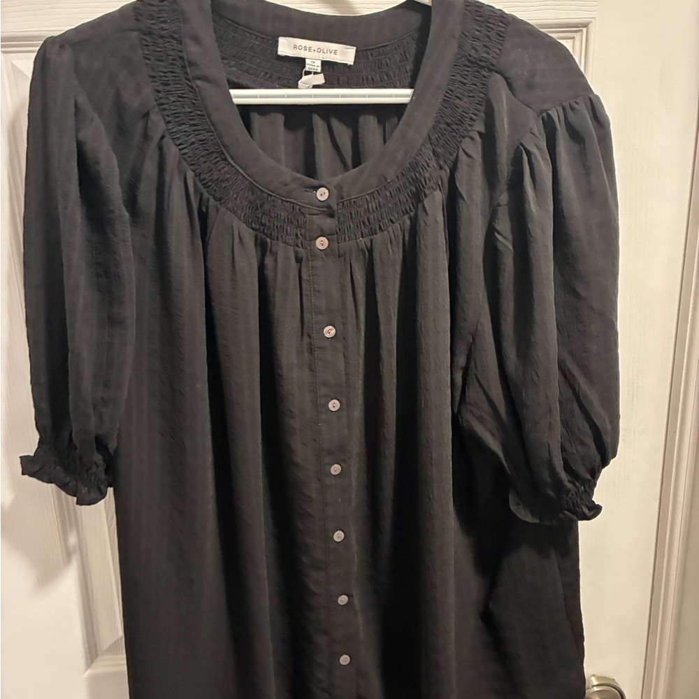 Bobi Charcoal Button-Up Blouse
